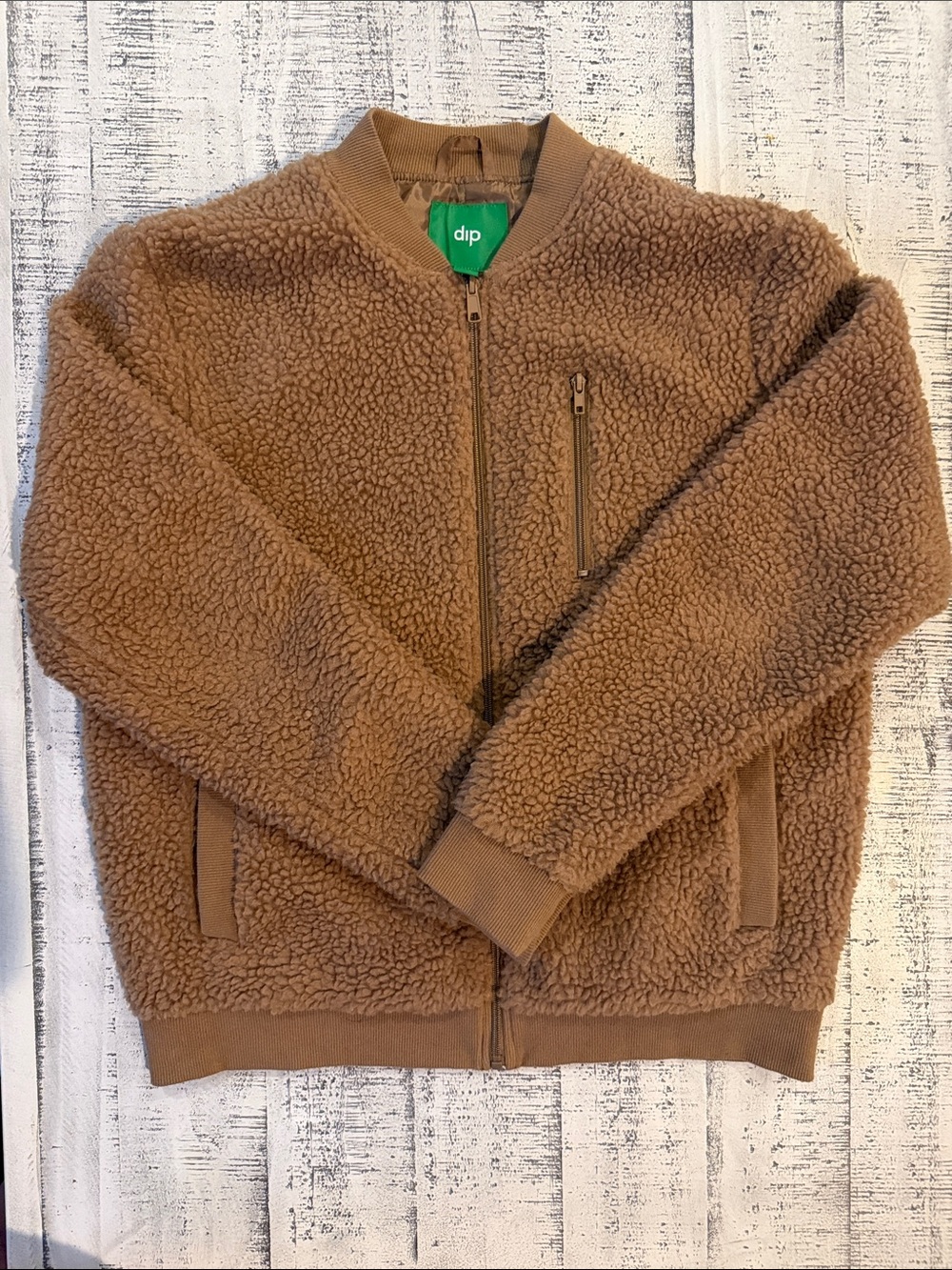dip Tan Sherpa Zip-Up Bomber Jacket